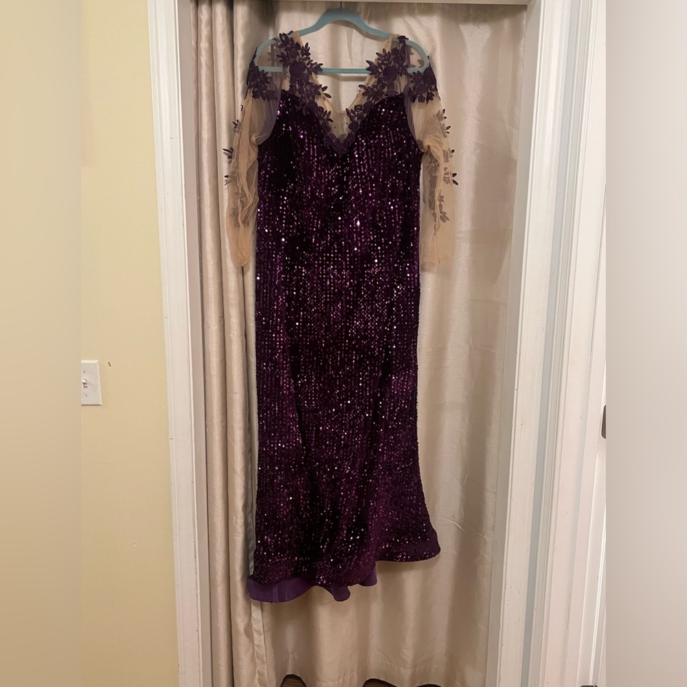 Elegant Purple Sequin Evening Gown